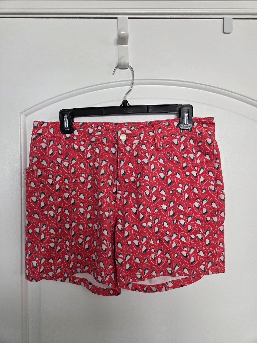 Men's Red Patterned Stretch Jean Shorts